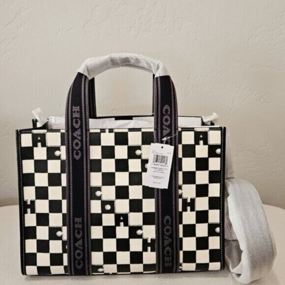 Coach Silver/Black/Chalk Smith Tote With Checkerboard Print - Picture 2 of 7